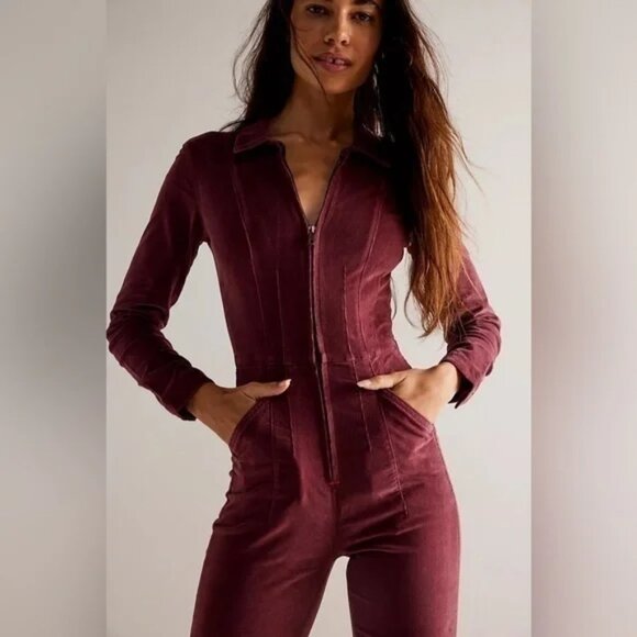 new FREE PEOPLE We The Free Cordovan Jayde Cord Flare Jumpsuit 5T3 - Picture 5 of 6